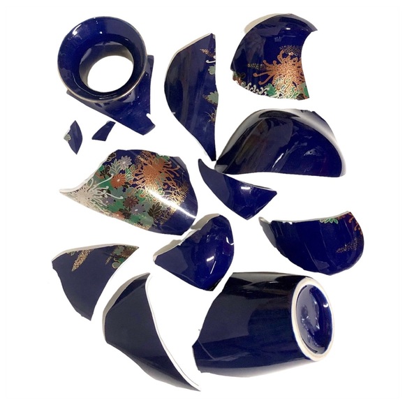 Coming Soon! Kintsugi Vase 12” Cobalt Floral Japanese Gold Crack Growth Gift - Picture 5 of 7